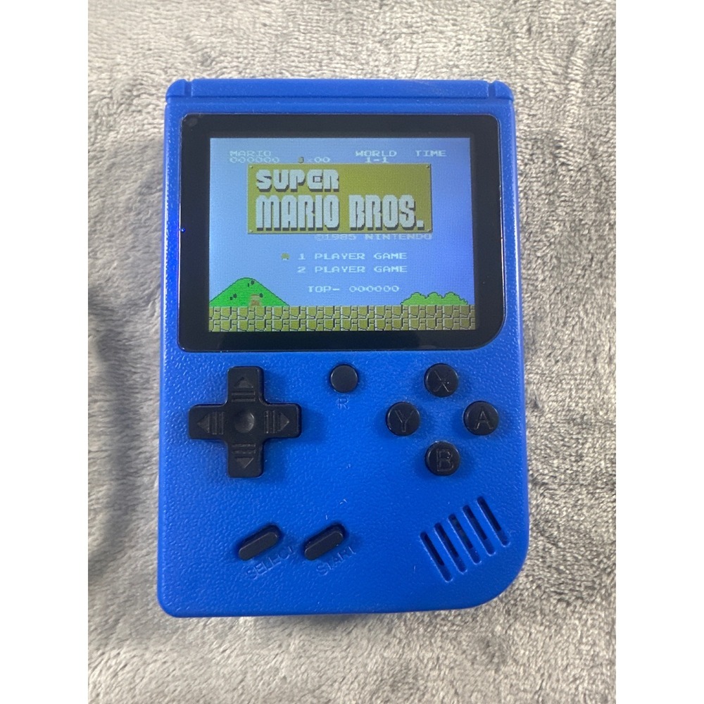 Retro Handheld Game Console Blue 8-Bit Portable Gaming System with Case Cable
